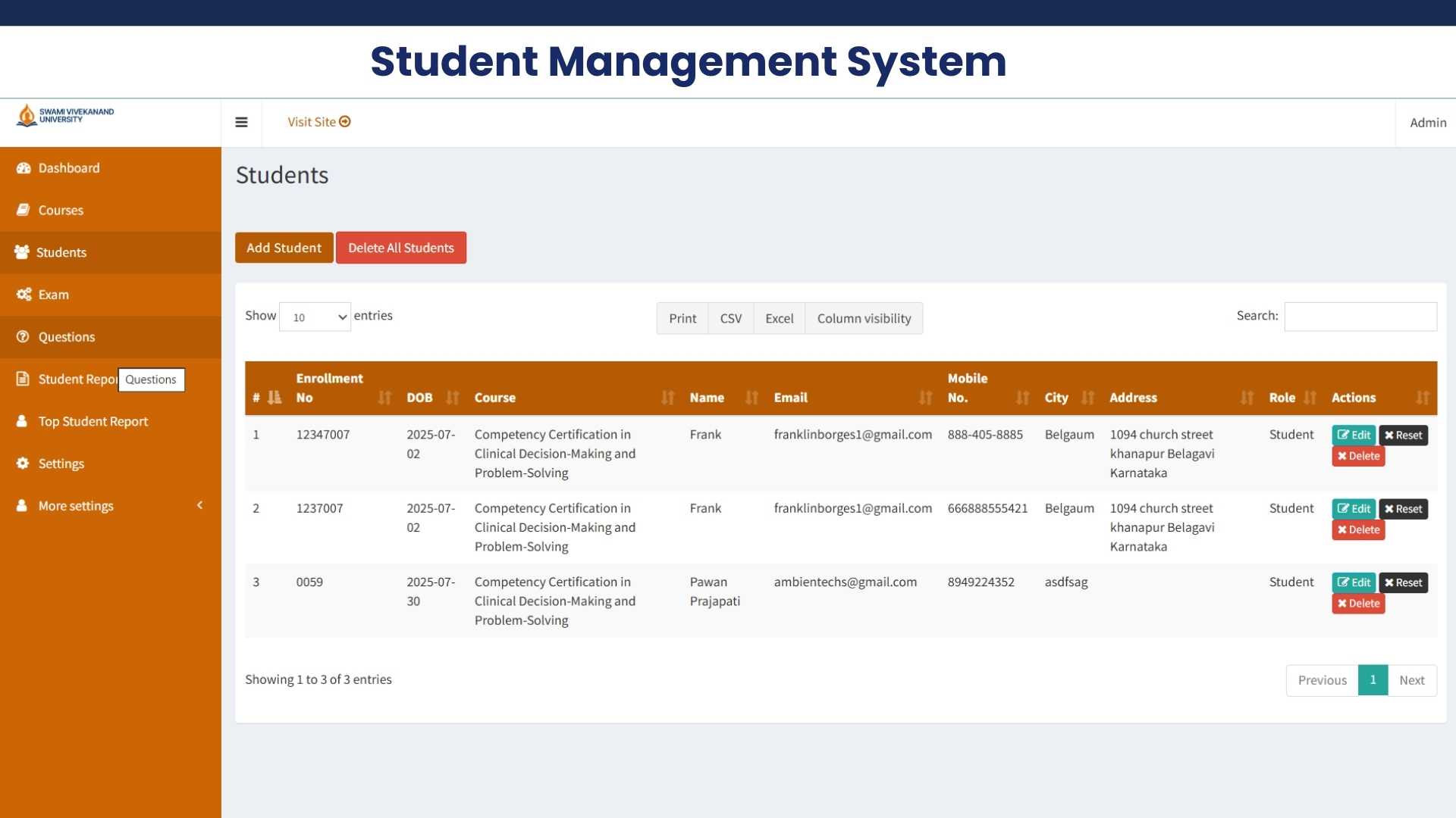 Online test platform with question bank and assessments
